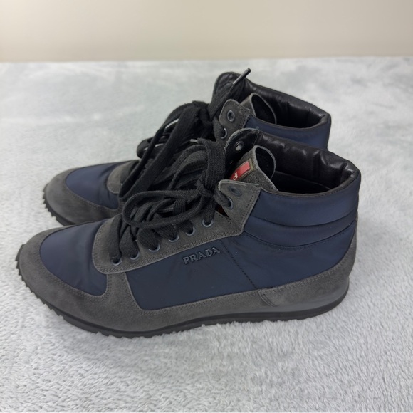 Prada High Top Sneakers Grey Blue Nylon Suede Size 7.5 US - Picture 8 of 14